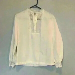 Vintage Land n Sea Women's Blouse UK 36 / US 4 Cream Long sleeve Lace Croquette